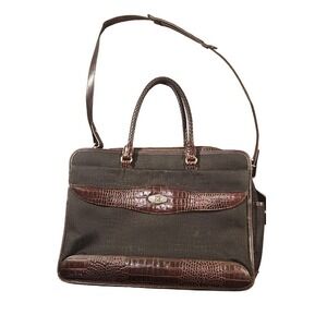 Brighton Briefcase Bag Womens Large Brown Canvas Croc Leather Business Laptop